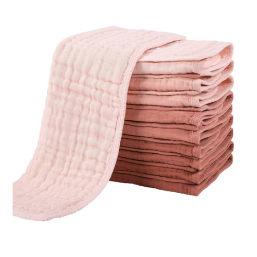 Yoofoss Muslin Burp Cloths for Baby 10 Pack 100% Cotton Baby Washcloths for Boys Girls Large 20''X10'' Super Soft and Absorbent Gradient Pink