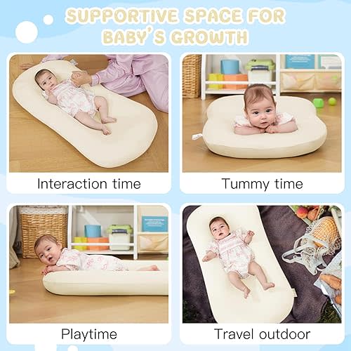 Lucakuins Baby Lounger, Bionic Design Baby Lounger for Newborn 0-24 Months, Soft Organic Cotton Breathable Lounger for Infants (White Newborn Lounger)