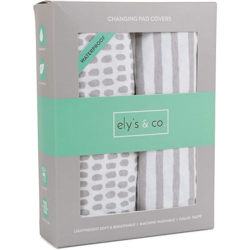 Ely's & Co. Waterproof Changing Pad Covers | Cradles Sheets 2 Pack - 100% Jersey Cotton with waterproof liner - Neutral Taupe Grey for Baby Girls And Boys, Newborn Essentials