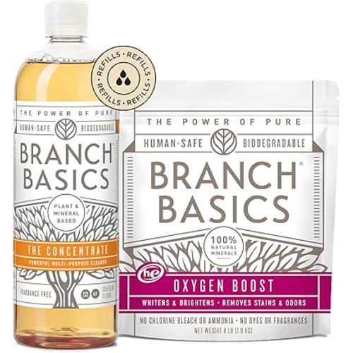 Branch Basics Concentrate + Oxygen Boost REFILL: Stain Remover and All Purpose Cleaner Duo | Bleach, Ammonia, Dye, and Fragrance Free (64 Loads, 33.8 oz Concentrate)