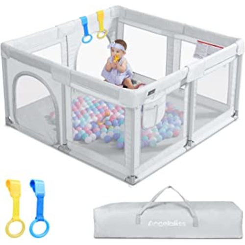 ANGELBLISS Baby Playpen, Large Baby Playard, Indoor & Outdoor Kids Activity Center with Anti-Slip Base, Sturdy Safety Play Yard with Breathable Mesh, Kid's Fence for Infants Toddlers (Grey, 50x50)