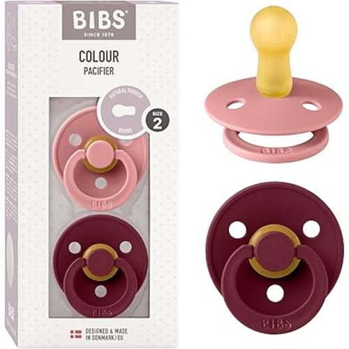 BIBS Pacifiers Colour Collection | Natural Rubber Baby Pacifier | Set of 2 BPA-Free Soothers | Made in Denmark | 6+ Months (Pack of 2) | Dusty Pink/Elderberry