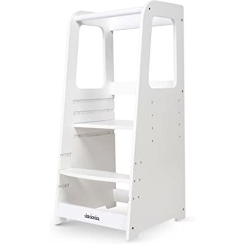 Toddler Tower - White. Kids Step Stool with Safety Rail - Adjustable Montessori Step Stool for Kids