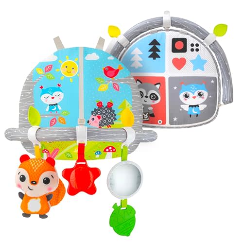 BENBAT Car Seat Toys for Babies - Double Sided Rear Facing Carseat Toy with Baby Mirror for Infants Girls and Boys 0+ Month Blue