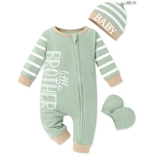Baby Boy Clothes Newborn Baby Romper Long Sleeve Stripe Jumpsuit with Hat and Gloves Newborn Boy Outfits