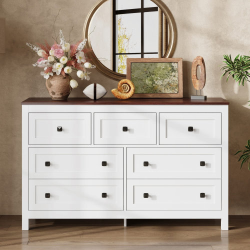 Ophelia & Co. Farmhouse 51.18'' Wide 7 Drawer Wood Dresser for Bedroom, TV Stand for 65 inch TV, Wooden Chest of Drawers, Modern Clothes Organizer for Living Room, Hallway & Reviews | Wayfair