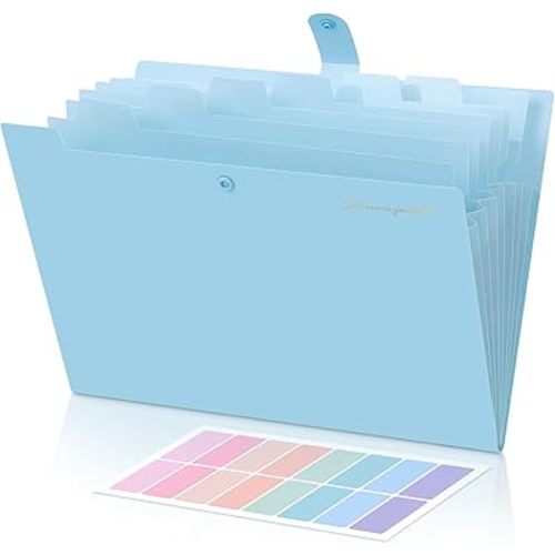 SKYDUE Expanding File Folder with 5 Pockets, Accordion File Organizer,Portable Receipt Paper Documents Organizer,Letter Size Filing Folder School Office Supplies,Lightblue