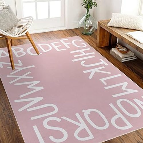 Topotdor Kids Play Rug Alphabet Nursery Area Rug Extra Large Soft Crawling Play Mat for Children Toddlers Bedroom (47x70 inch,Pink)