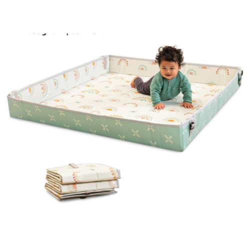 Infantino Foldable Soft Foam Mat, Extra Large Double-Sided Cushioned Portable Play Mat with Fold-Up Sides, Non Slip Crawling & Playing for Infants and Toddlers, Rainbows