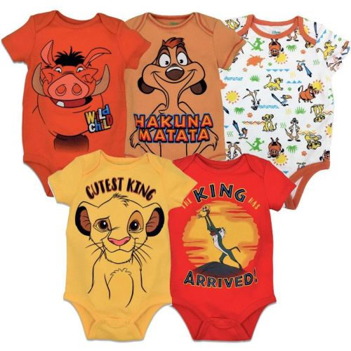 Disney Lion King Newborn Baby Boys 5 Pack Short Sleeve Bodysuits Lion King 0-3 Months