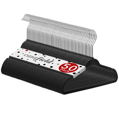 Casafield 50 Velvet Baby Hangers for Infant & Toddler Clothes, 11" - Black