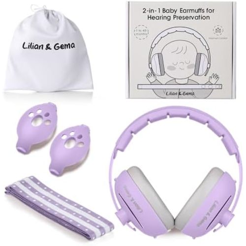 Lilian&Gema 2-in-1 Baby Ear Muffs Noise Protection, Adjustable Baby Headphones with Stretchy Band for Baby & Toddler