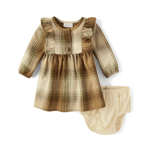 Baby Girls Matching Family Plaid Flannel Shirt Dress - Brown
