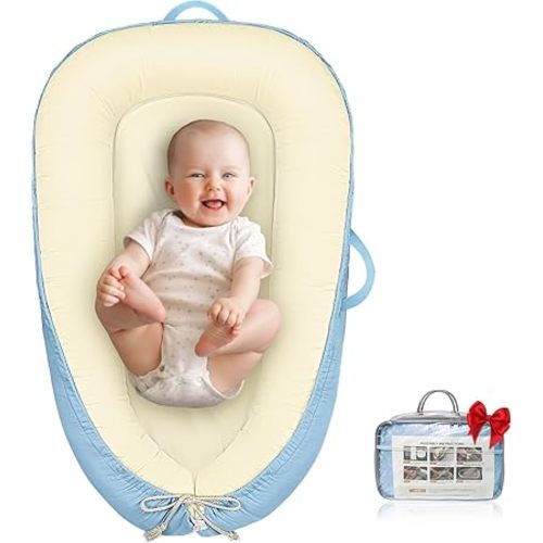 Baby Lounger - Infant Lounger for Newborn 0-24 Months, Pure Cotton Breathable Baby Nest Lounger Cover, Newborn Essentials for Baby Boys & Girls, Co Sleeper Portable Baby Bed for Home and Travel
