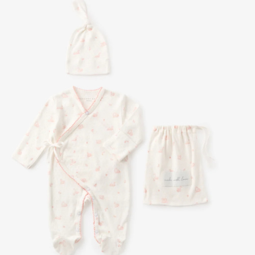 Pink Swan Print Organic Cotton Pointelle Layette 2 Pc Gift Set – Elegant Baby - Preemie