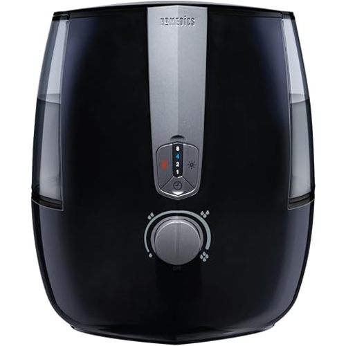 Homedics TotalComfort Plus Humidifier – Large Air Humidifiers for Bedroom, Plants – Top-Fill 5.3L Water Tank with Cool and Warm Mist, Essential Oil Pads, Colored Night-Light, Black