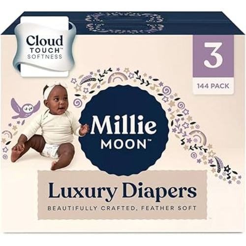 Millie Moon Luxury Diapers, Cloud Touch Softness, Size 3, 144 Count