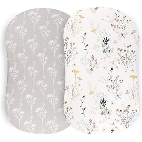 Pobibaby - 2 Pack Premium Pack N Play Sheets Fitted for Standard Pack and Plays and Mini Cribs - Ultra-Soft Jersey Knit, Stylish Floral Pattern, Safe and Snug for Baby (Wildflower)