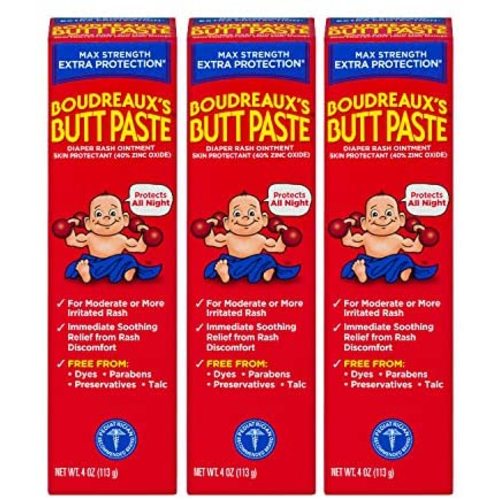 Boudreaux's Butt Paste Maximum Strength Diaper Rash Ointment, 4 oz, 3 Pack