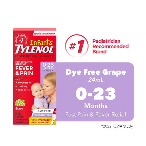 Tylenol Infants' Medicine, Fever & Pain Drops, Dye Free Grape, 24 mL