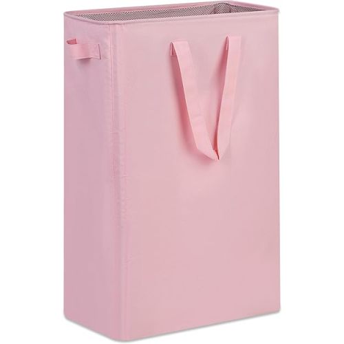 Slim Laundry Basket, Narrow Laundry Hamper with Handles, Collapsible Dirty Clothes Hamper, Tall Laundry Bin for Laundry Room, Dorm and Bedroom, 12.7 Gallons(75L) Pink