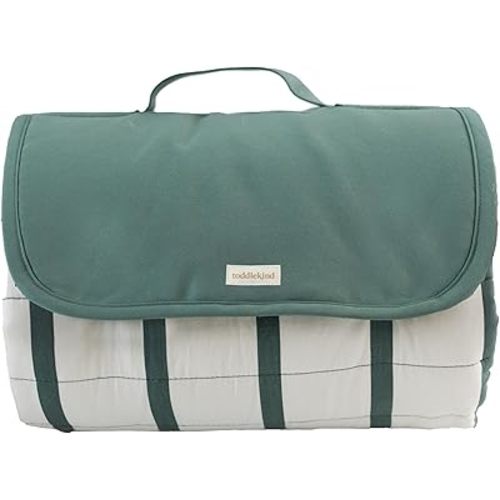 Toddlekind Premium Indoor/Outdoor Playmat & Picnic Blanket, Organic Quilted Cotton, Water-Resistant, Anti-Slip, Reversible Design, Spacious Play Mat for 6 People, Easy Roll-Up w/Carry Handle, Forest