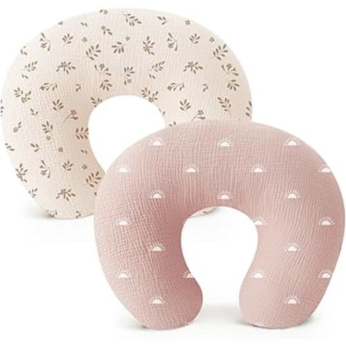 Konssy 2 Pack Muslin Nursing Pillow Covers, Nursing Cover for Breastfeeding Pillows, Pillow Slipcover for Baby Girls Boys Newborn