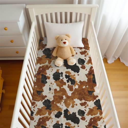 Western Cow Print Crib Sheet Cowboy Cowgirl Longhorn Barnyard Farm Country Nursery Bedding Standard & Mini Pack n Play Sizes Boy or Girl