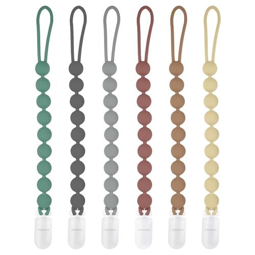 Silicone Pacifier Clips for Boys, 6 Pack One Piece Soft Flexible Binky Clips Pacifier Holder Clip for Boys