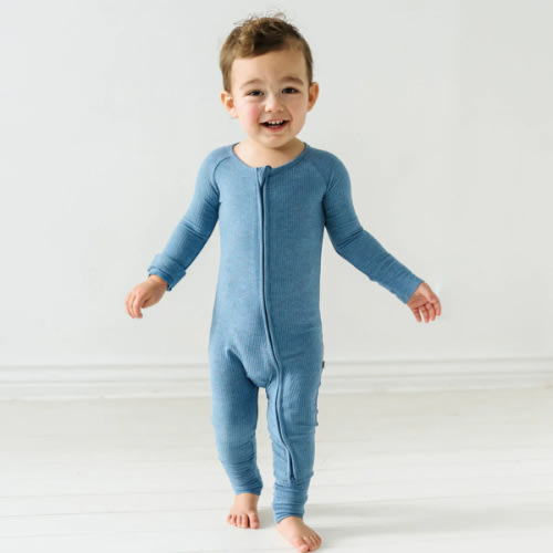 Heather Blue Ribbed Zippy - Little Sleepies