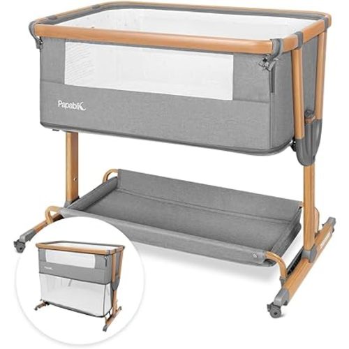 Papablic 4 in 1 Baby Bassinet, Bedside Bassinet for Baby, Adjustable Rocking Bassinet Bedside Sleeper with Soft Mattress & Storage Basket, Easy to Assemble