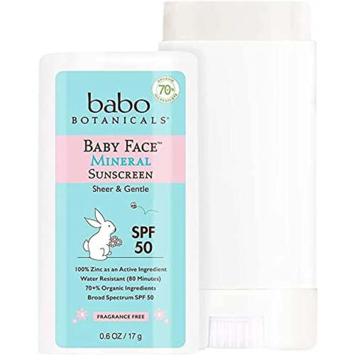 Babo Botanicals Baby Face Mineral Sunscreen Stick SPF 50 – with 70+% Organic Ingredients & Zinc Active – Water-Resistant, Reef-Friendly & Fragrance-Free – 0.6 oz, 1-Pack, 8065AMZ