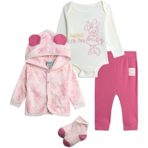 Disney Baby Boys and Girls Take Me Home Set - 4 Piece Unisex Infant Bodysuit, Hooded Jacket, Pants, and Socks (Sizes: 0-9M)