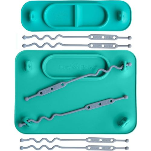 BUSY BABY Silicone Mat Bundle - 1 Original Mat Plus 1 Mini Mat, Strong Suction Cups, 6 Straps to Secure Baby Essentials and Keep Them Off The Floor, Baby Led Weaning, Travel Sleeve Included