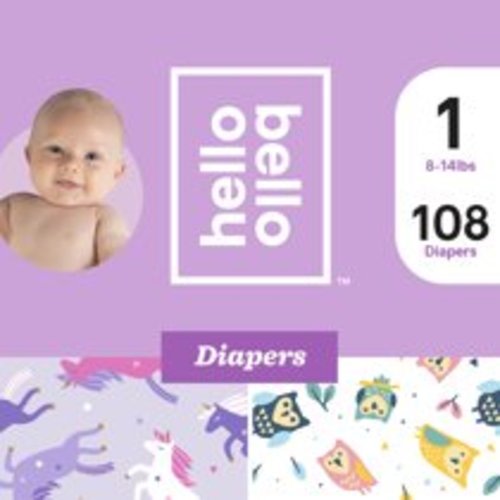 Hello Bello Diapers Club Box - Unicorn Pants & Hootie Booties - Size 1 (108ct)