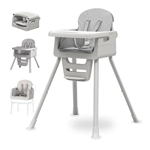 3-in-1 High Chair for Babies and Toddlers, Infant to Toddler Seating&Dining | Easy Clean Convertible Portable Dishwasher Tray 5-Point Harness Stable Non-Slip Feet Waterproof Seat Pad Grey