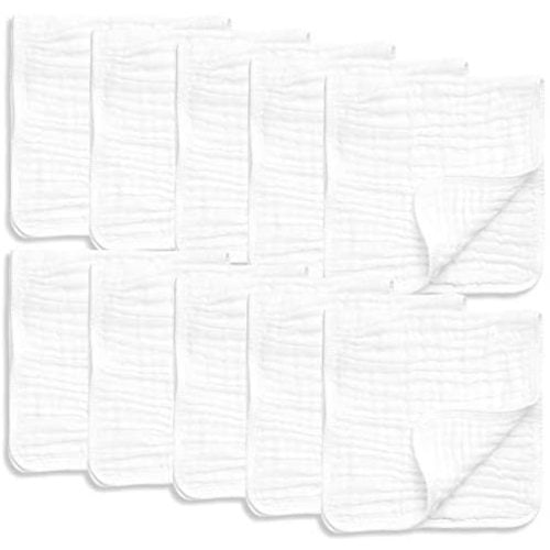 10 Pack Muslin Burp Cloths Large 20" by 10" 100% Cotton, Hand Wash Cloth 6 Layers Extra Absorbent and Soft