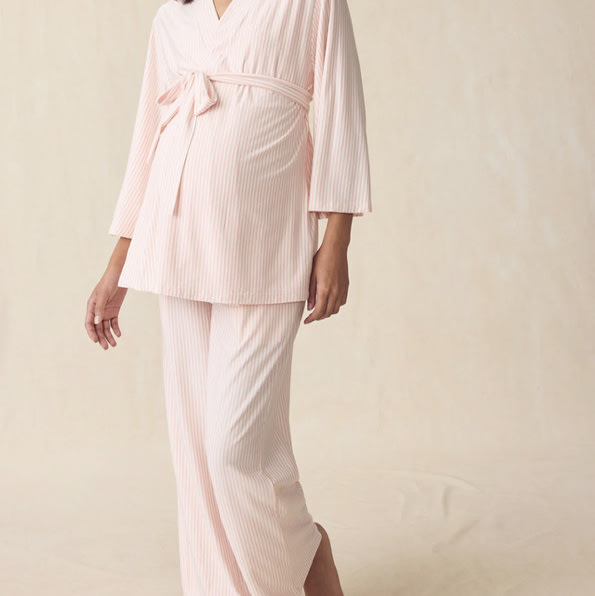 LAKE | Women | DreamModal® Pajamas | English Rose Pencil Stripe Maternity Kimono Bundle