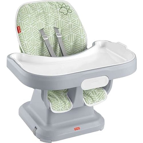 Fisher-Price Baby to Toddler High Chair SpaceSaver Simple Clean Portable Dining Seat & Booster with Washable Deep Tray & Liner, Puppy Perfection