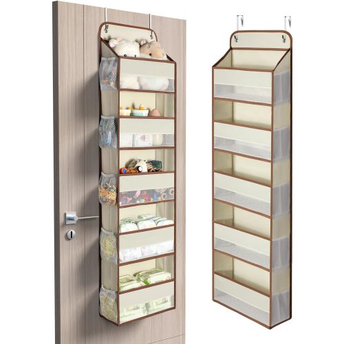 5-Tier Over Door Hanging Organizer, Yecaye 1 Pack 15 Pockets Wall Closet Hanging Storage Shelves for Baby Nursery Bathroom, Beige