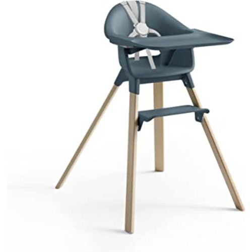 Stokke Clikk High Chair, Fjord Blue - All-in-One High Chair with Tray + Harness - Light, Durable & Travel Friendly - Ergonomic with Adjustable Features - Best for 6-36 Months or Up to 33 lbs