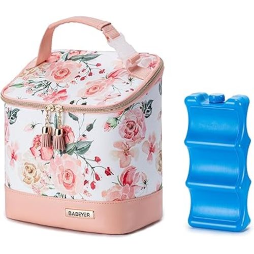 Breastmilk Cooler Bag with Ice Pack for 3 Baby Bottles Up to 9 Oz, Vegan Leather Breastmilk Pump Bag Bottles Cooler Bag for Moms Travel, Pink