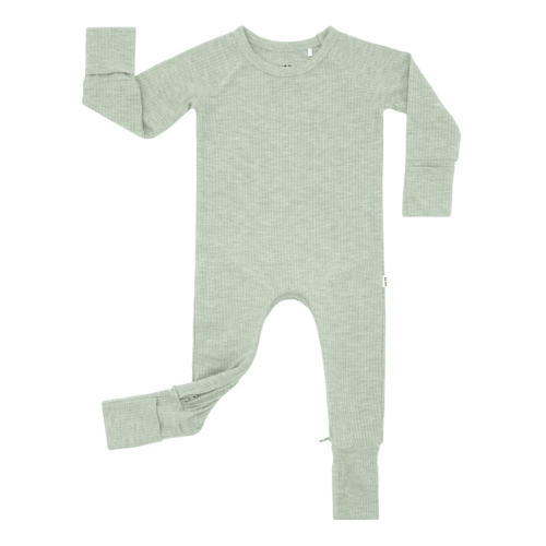 Heather Sage Ribbed Crescent Zippy - Little Sleepies