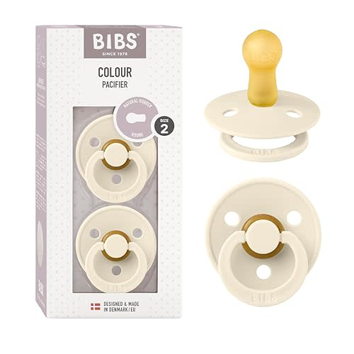 BIBS Pacifiers Colour Collection | Natural Rubber Baby Pacifier | Set of 2 BPA-Free Soothers | Made in Denmark | 6+ Months (Pack of 2) | Ivory