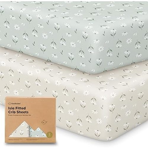 2-Pack Crib Sheets for Boys, Girls - Viscose Derived from Bamboo Fitted Crib Sheet, Baby Crib Sheets Neutral, Crib Mattress Sheet, Toddler Bed Sheets, Baby Sheets for Crib Fitted Sheets (Daisies)
