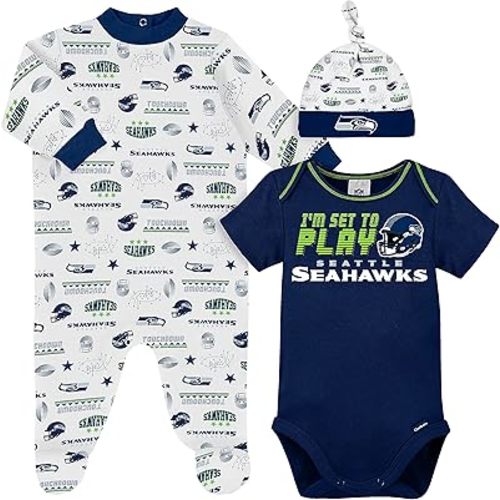 Gerber NFL Baby Boys' 3-Piece Bodysuit, Sleep 'n Play, & Cap Set