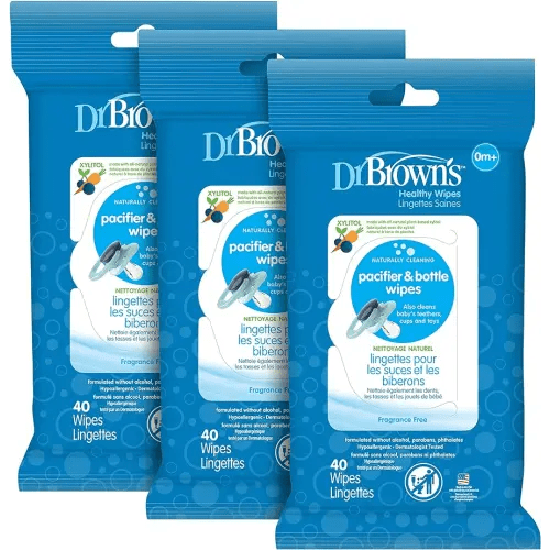 Dr. Brown's Bottle and Pacifier Healthy Wipes, Naturally Cleaning for Bottles and Baby Items, 40 Count, 3 Pack