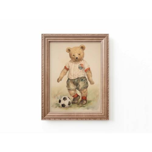 Bear Playing Soccer Art Print Nursery Soccer Decor Nursery Sports Art Soccer Nursery Bear Art Kids Room Art Soccer Print by Bespoke Littles