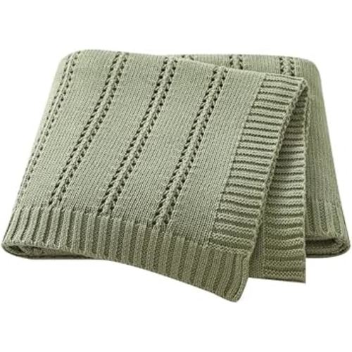 Baby Blanket Cozy Soft Knit Neutral Swaddling Blankets for Boys Girls Newborn Infant Toddler Green 30x40 Inches