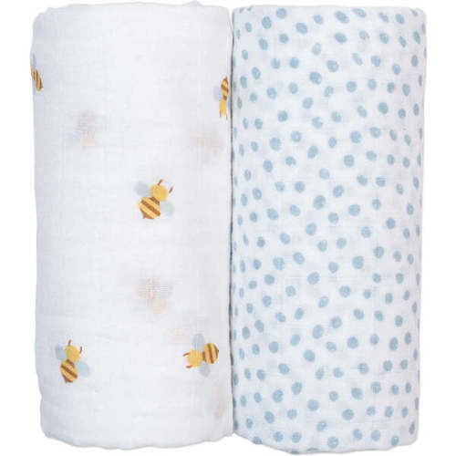 Cotton Muslin Swaddles, Bees/Blye Dots (Pack of 2) - Lulujo | Maisonette